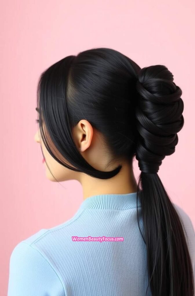 21. Bubble Ponytail with Sleek Sides Front View