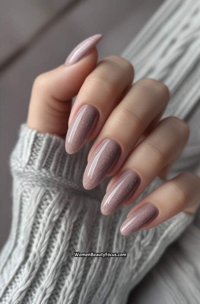 21. Dusty Rose Nails with Micro Glitter