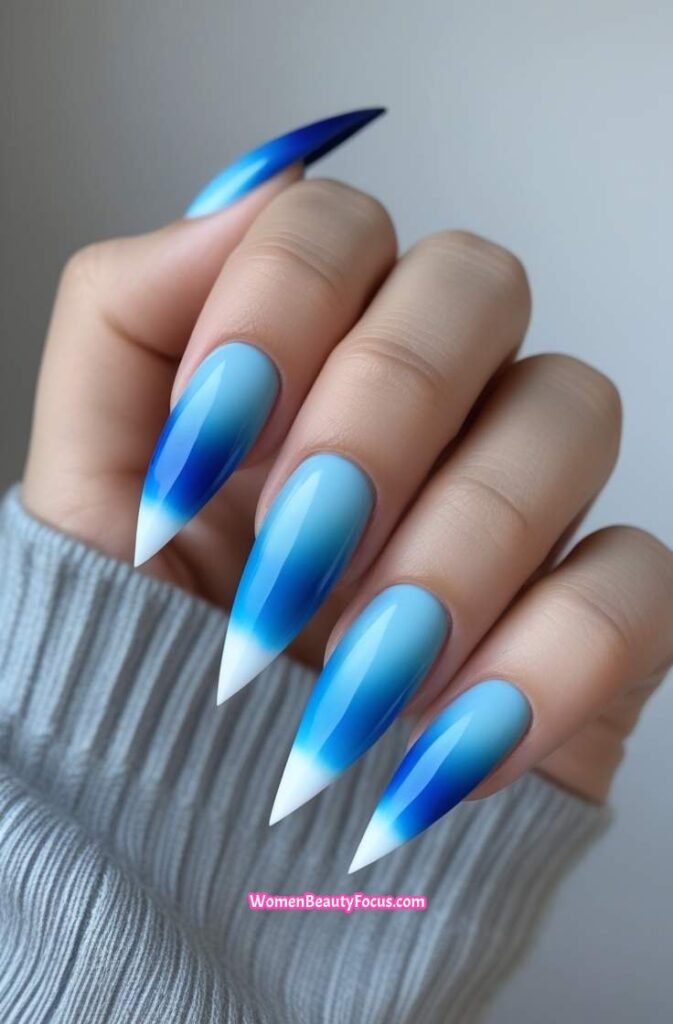 21. Gradient Blue Stiletto Nails with White Tips 20 IMGCentury