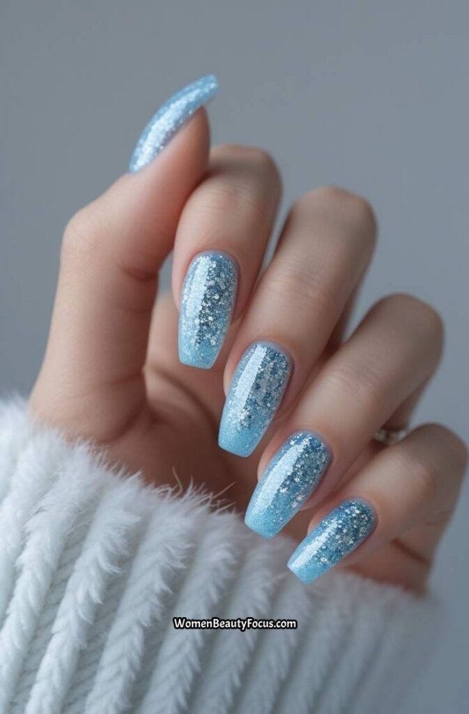 21. Ice Blue Glitter Nails