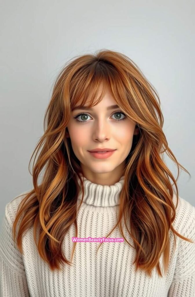 21. Long Copper Hair with Boho Inspired Texture Front View