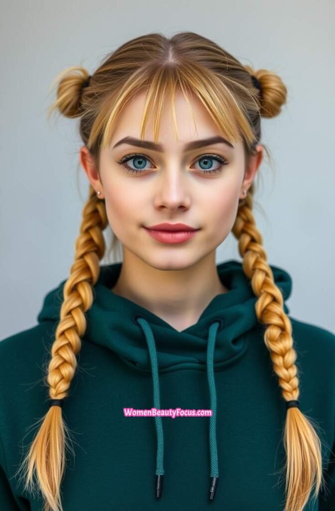 21. Loose Braided Pigtails Front View