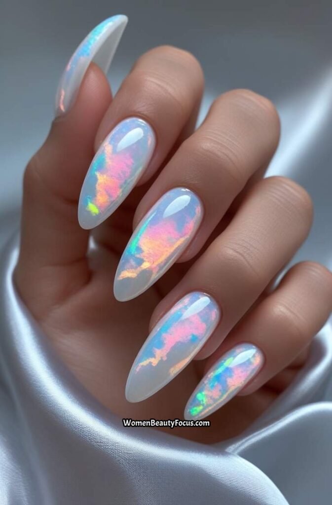 21. Opal Aura Nails with Iridescent Center