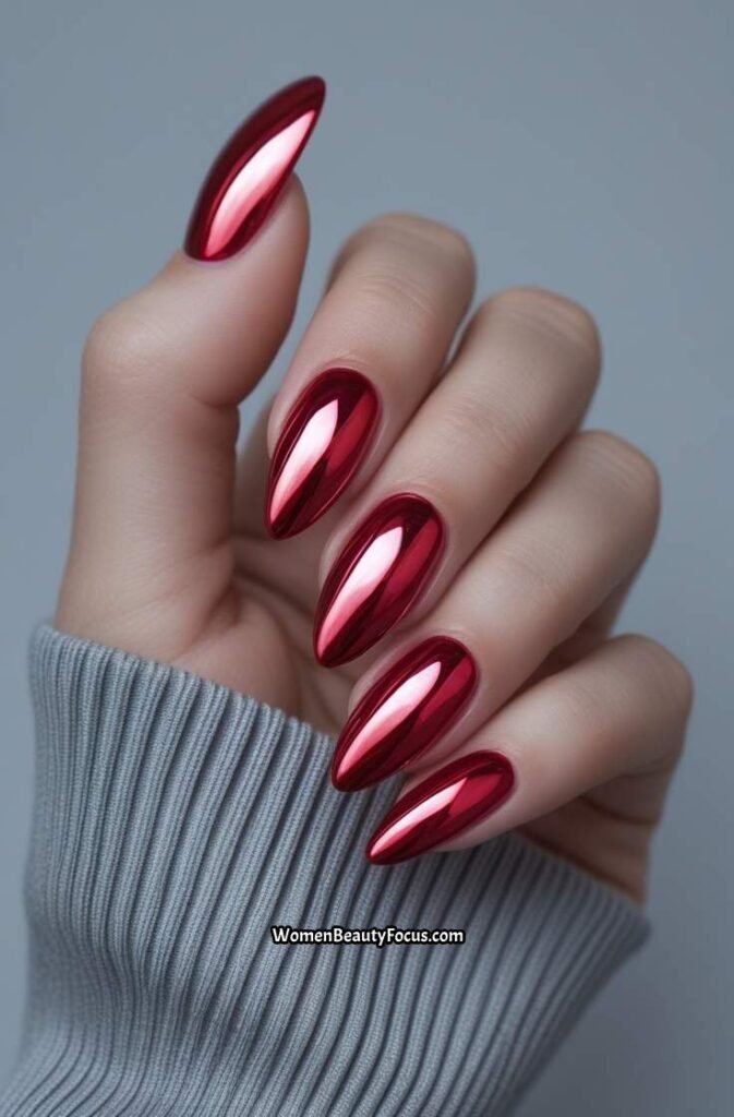 21. Red Chrome Cherry Nails