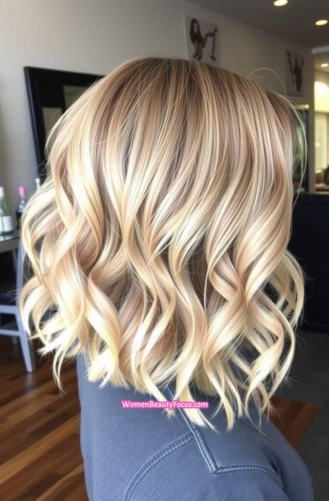 21. Softly Curled Bob with Light Blonde Highlights FrontStraight View
