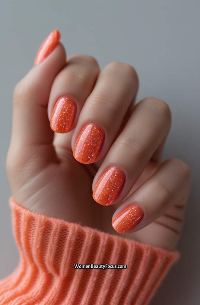 22. Glittery Coral Nails