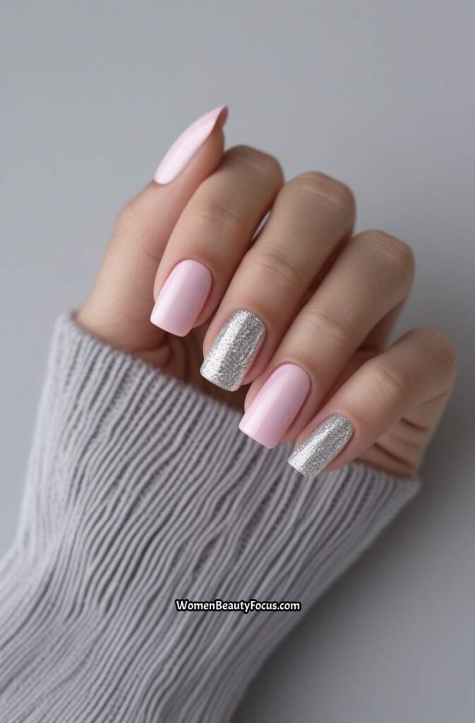 22. Pastel Pink with Silver Glitter Base