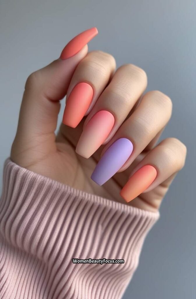 22. Sunset Gradient Nails with Matte Finish