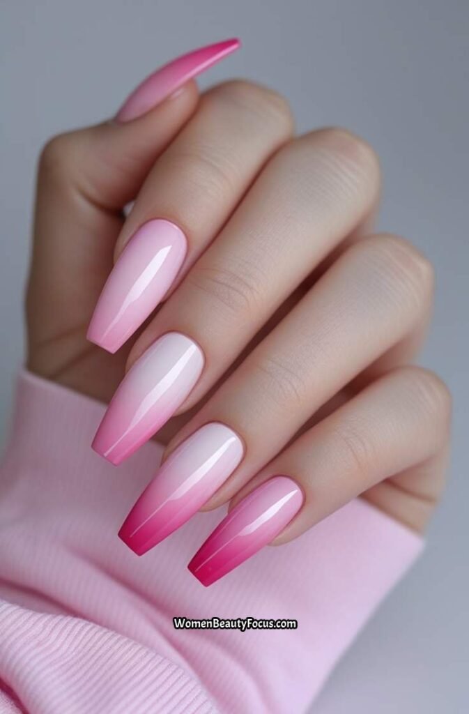 22. Sweet Pink Ombre Nails