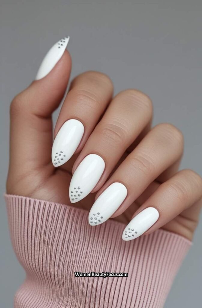 22. White Nails with Tiny Dot Details