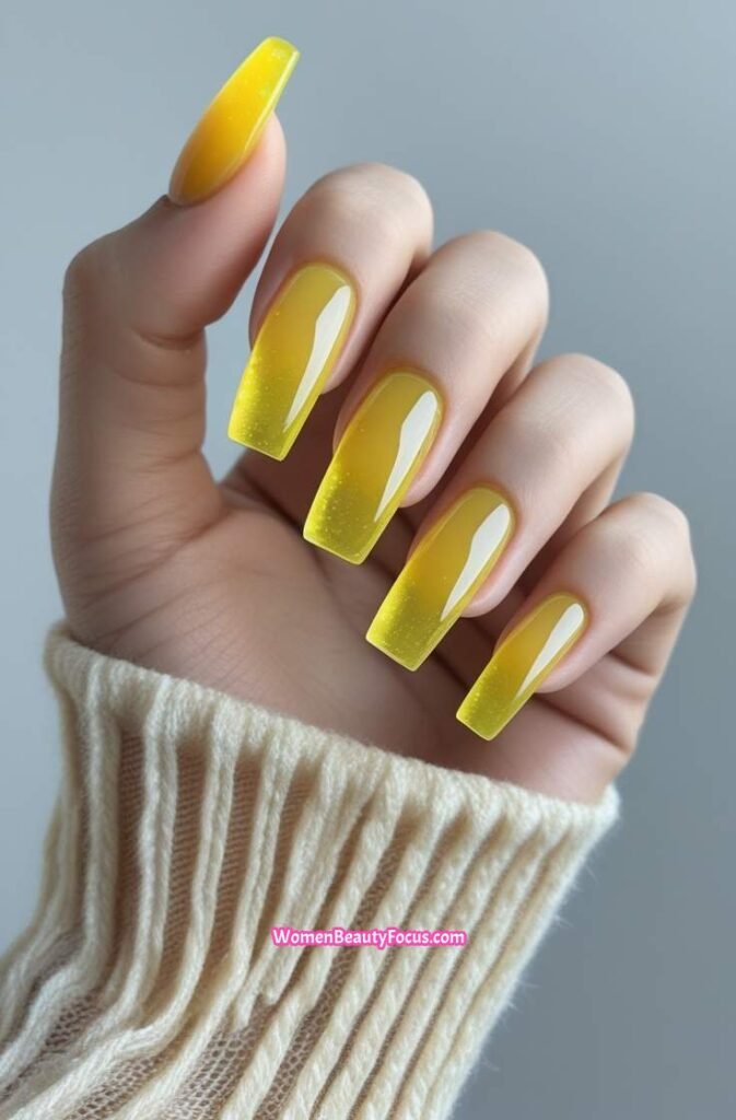 22. Yellow Jelly Nails with High Gloss Finish
