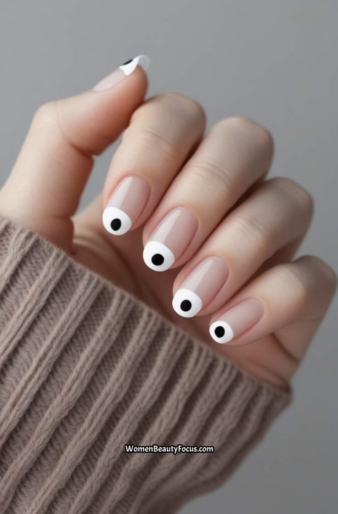 23. Minimal Black and White Dot Nails