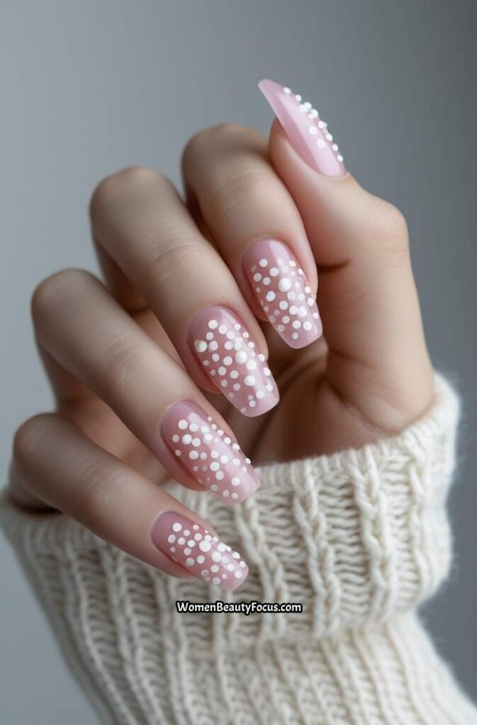 23. Sheer Pink Nails with Floating Dots