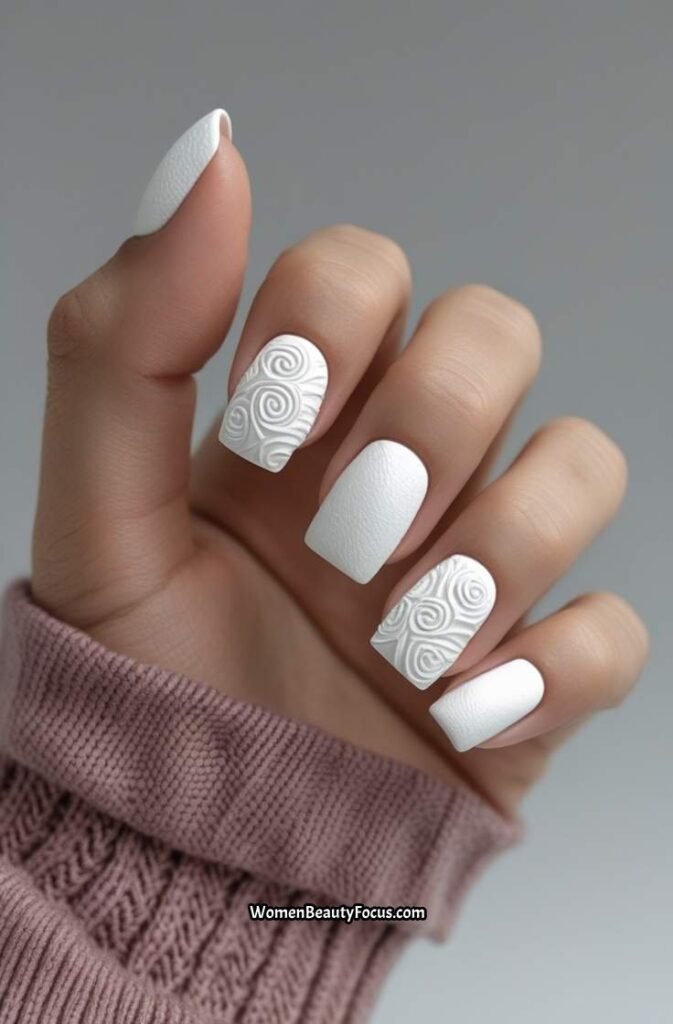 23. Textured White Nails