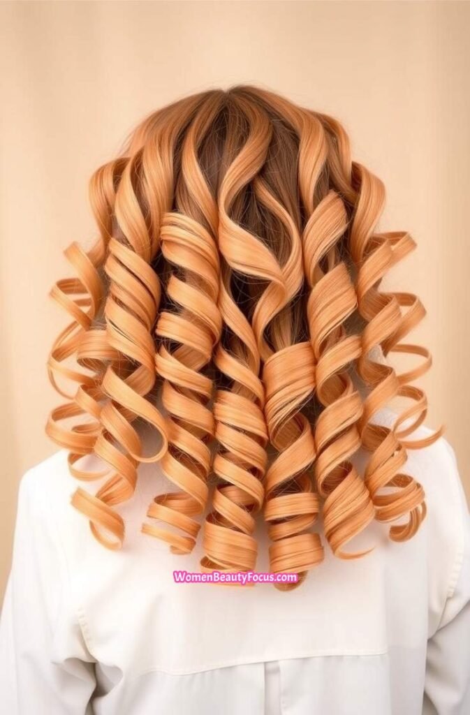24. Back View of Peach Voluminous Curls Back View