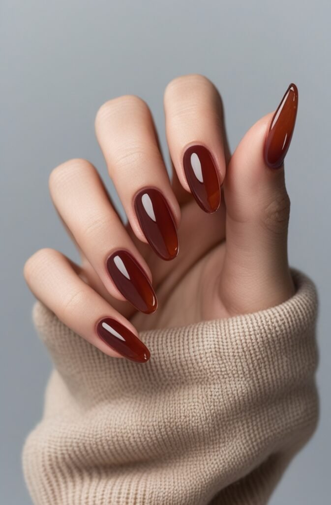 24. Cherry Brown Jelly Nails