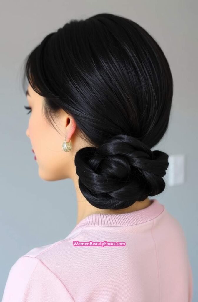 24. Coiled Low Bun with Middle Part Side View
