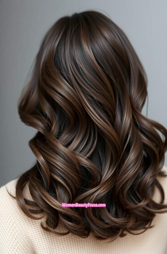 24. Dark Brown with Soft Beachy Waves Back View