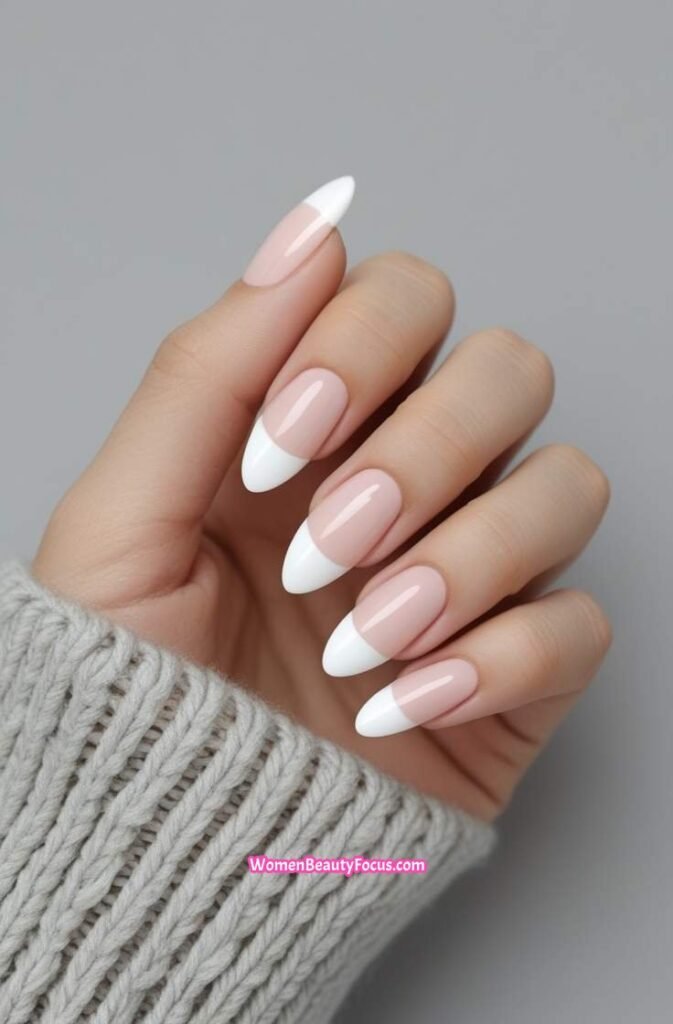 3. Clean French Tip on Short Almond Nails