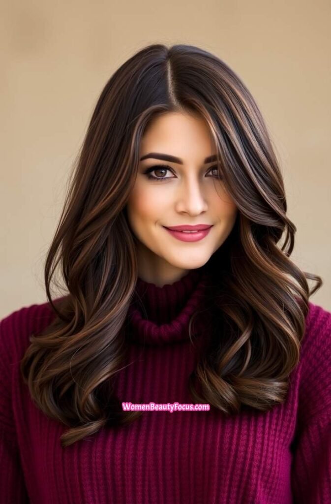 3. Deep Burgundy Brown with Loose Waves FrontStraight View