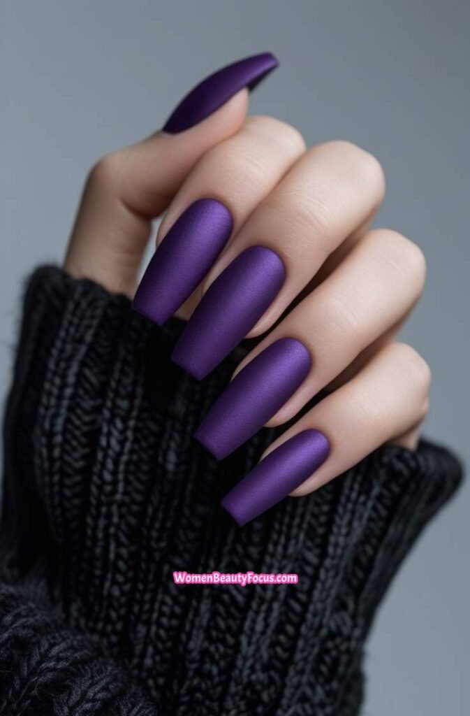 3. Deep Violet Coffin Nails with Matte Finish
