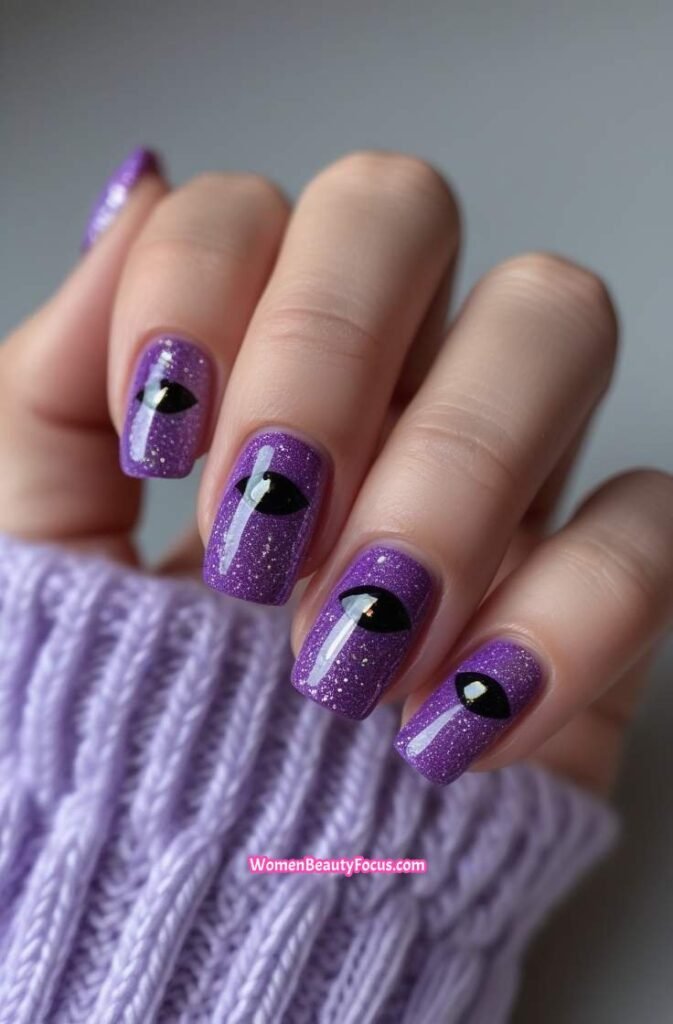 3. Glittering Purple Cat Eye Nails