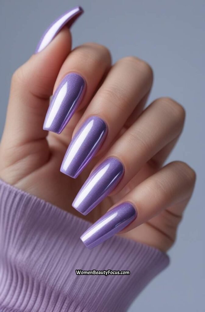 3. Lavender Chrome Coffin Nails 1