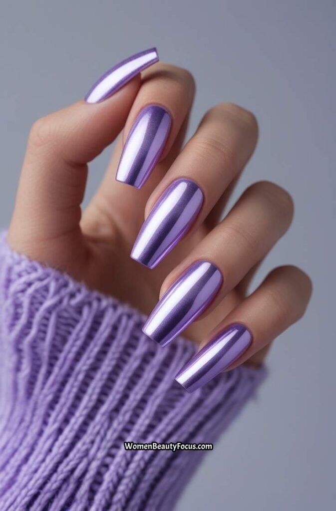 3. Lavender Chrome Coffin Nails