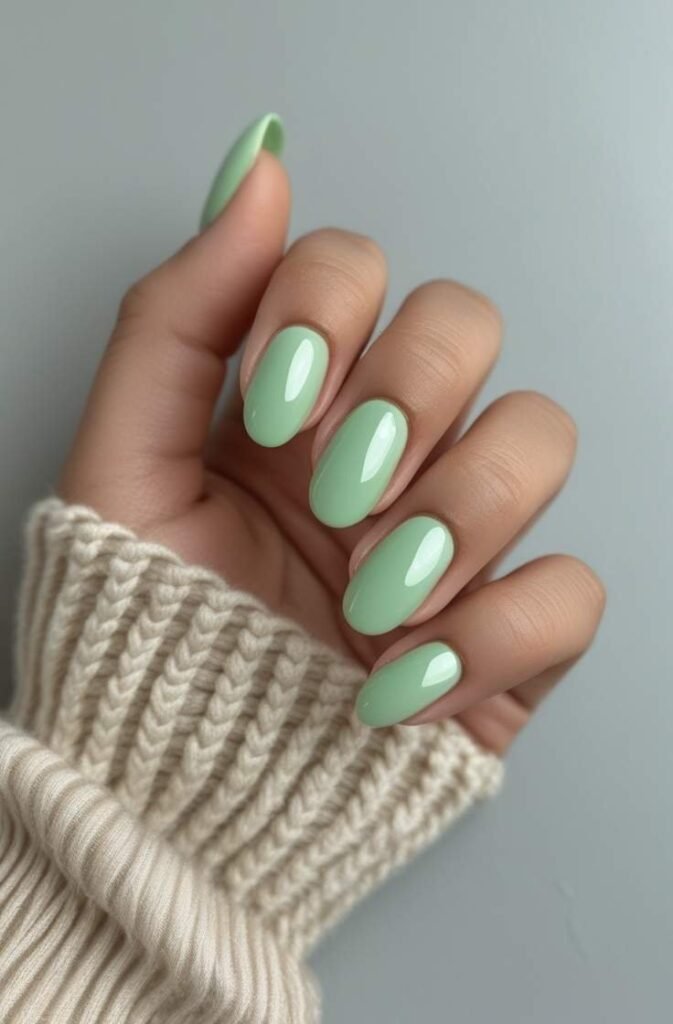 3. Mint Green Glossy Nails