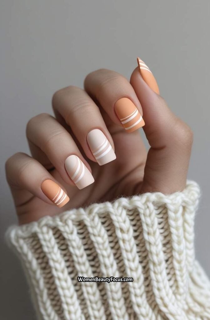 3. Peach and Neutral Swirl Nails 1