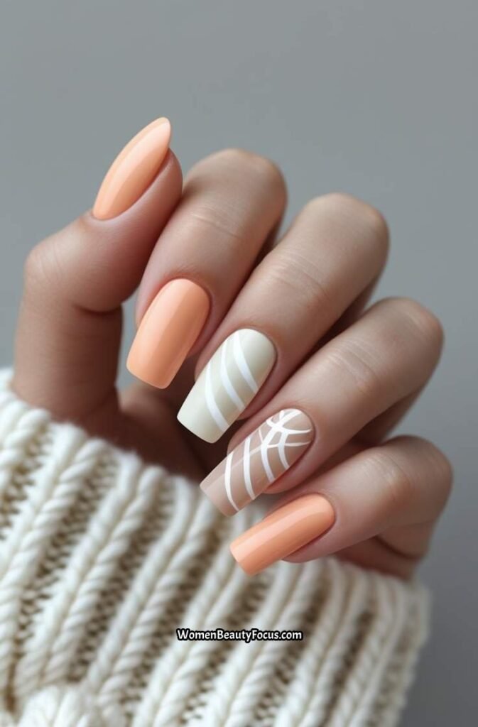 3. Peach and Neutral Swirl Nails 2