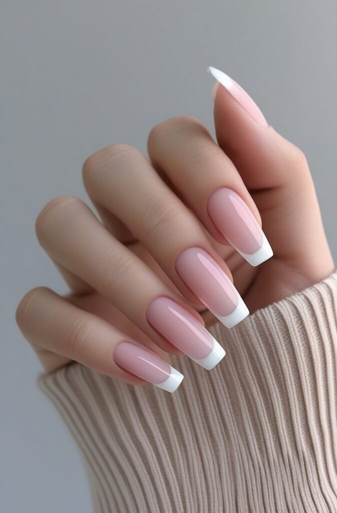 3. Sheer Pink Neutral Nails with White Tips