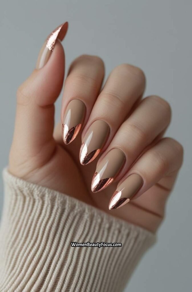4. Almond Nails with Delicate Rose Gold Foil