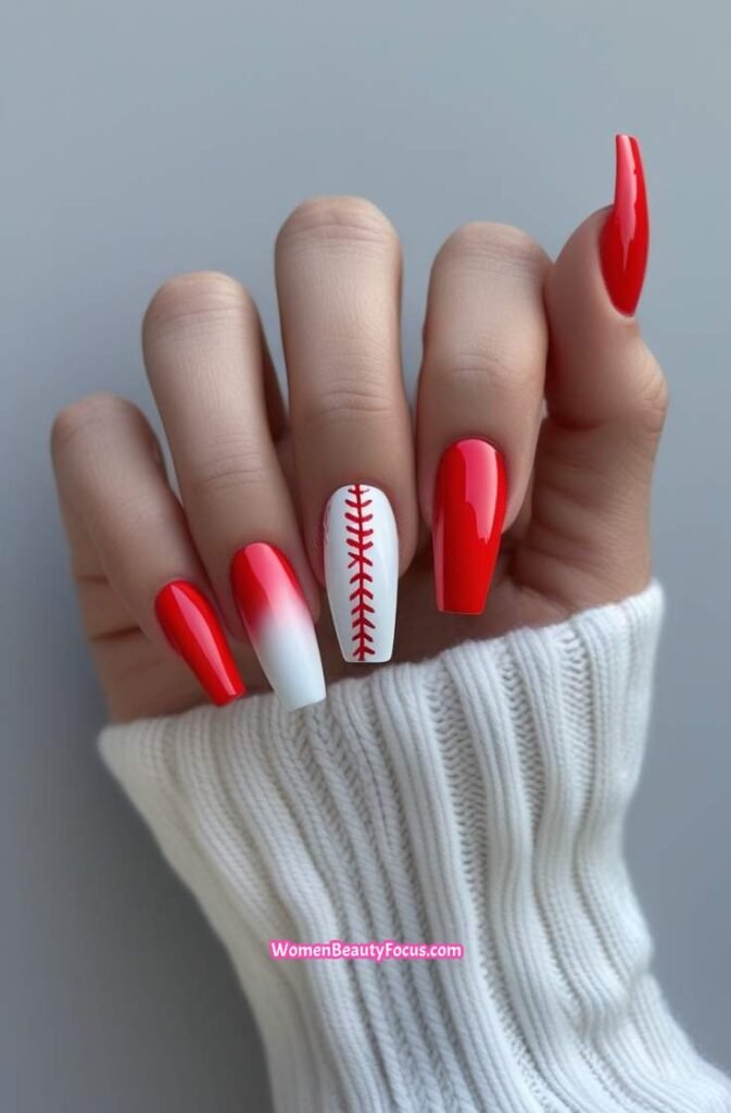 4. Baseball Inspired Ombre Nails