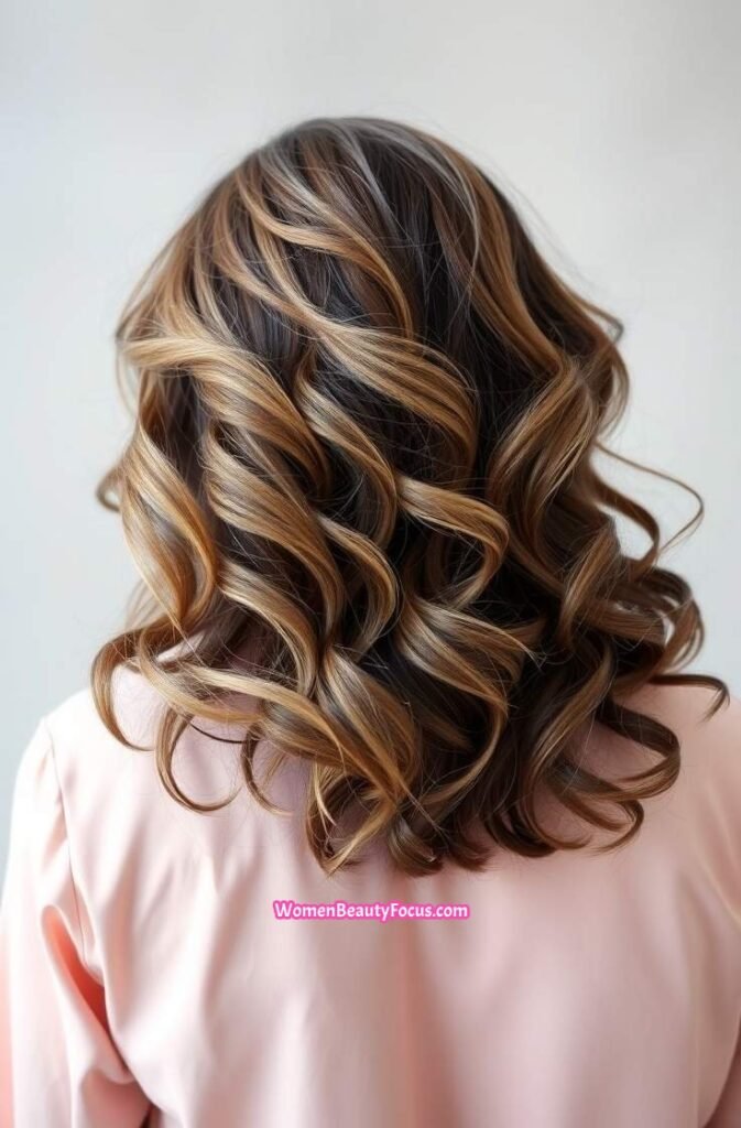4. Cool Ash Brown with Soft Messy Curls Back View