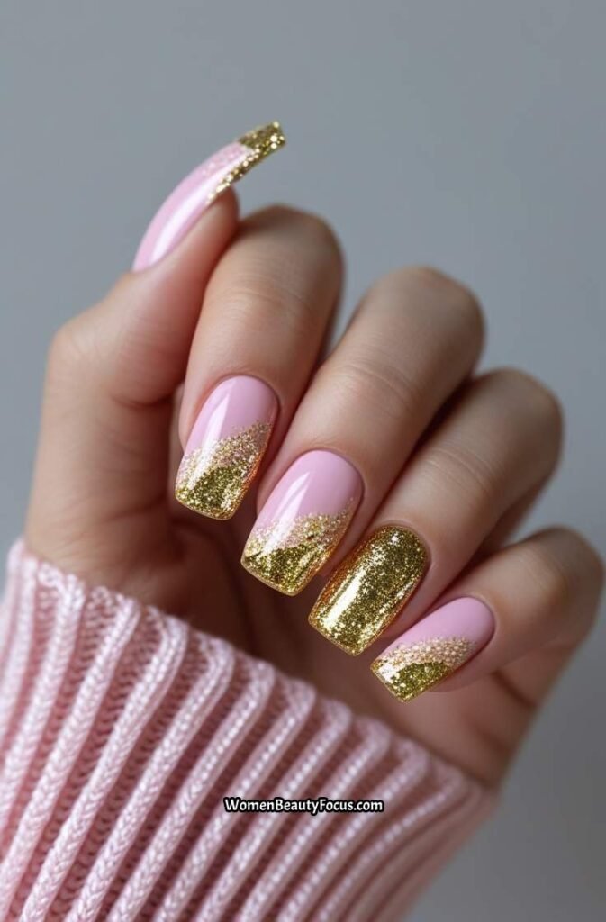 4. Glittery Pink Gold Nails