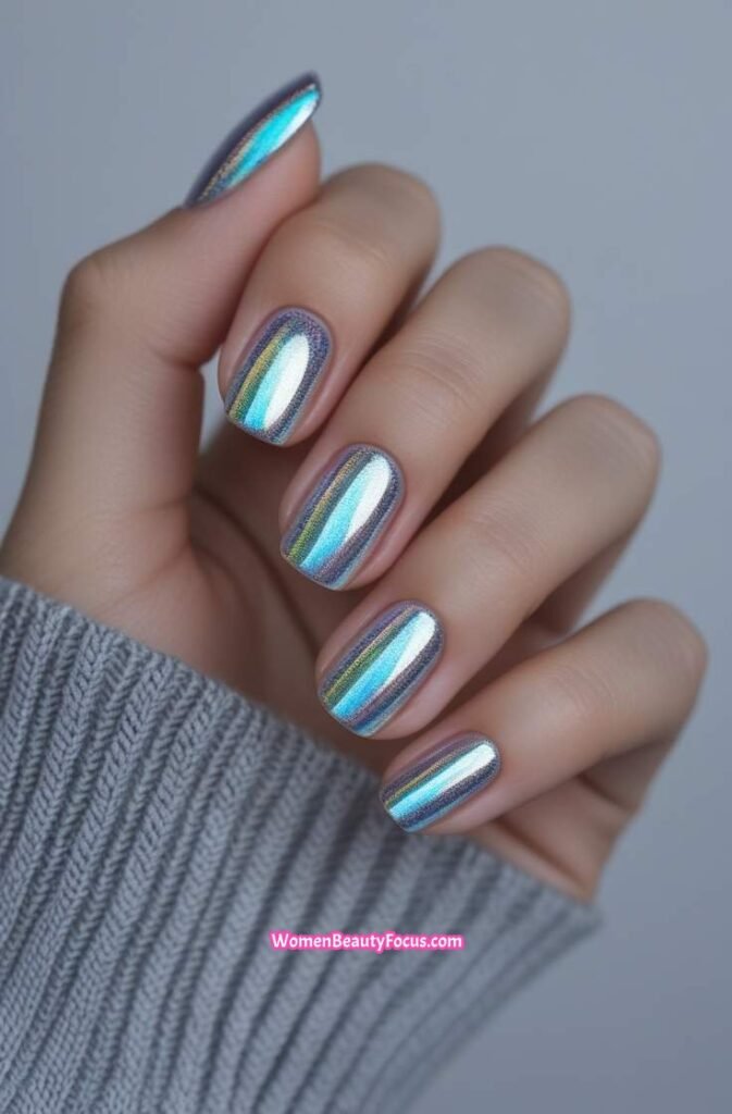 4. Holographic Chrome Nails with Glimmering Effects