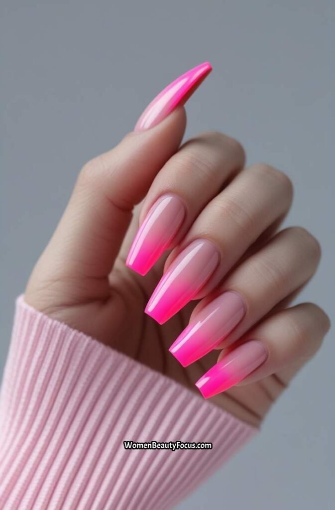 4. Hot Pink French Tip Coffin Nails