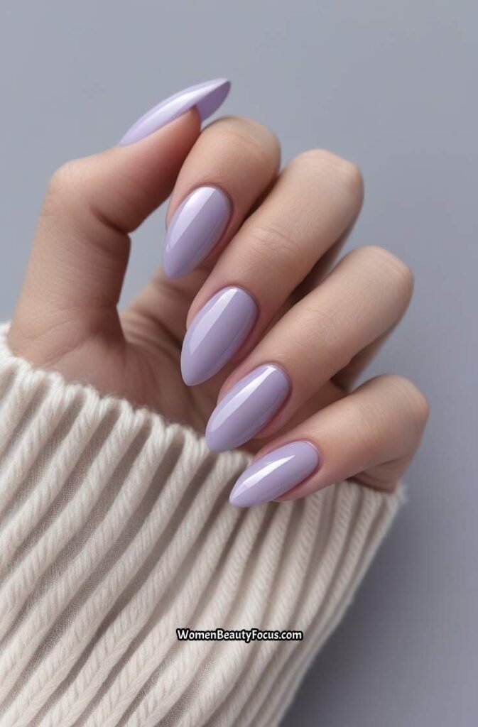 4. Pale Lavender Almond Nails with Light Shine