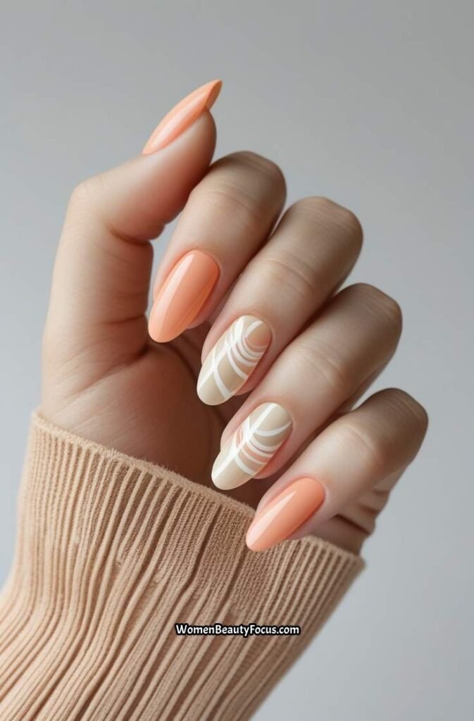 4. Peach Swirl Short Nails