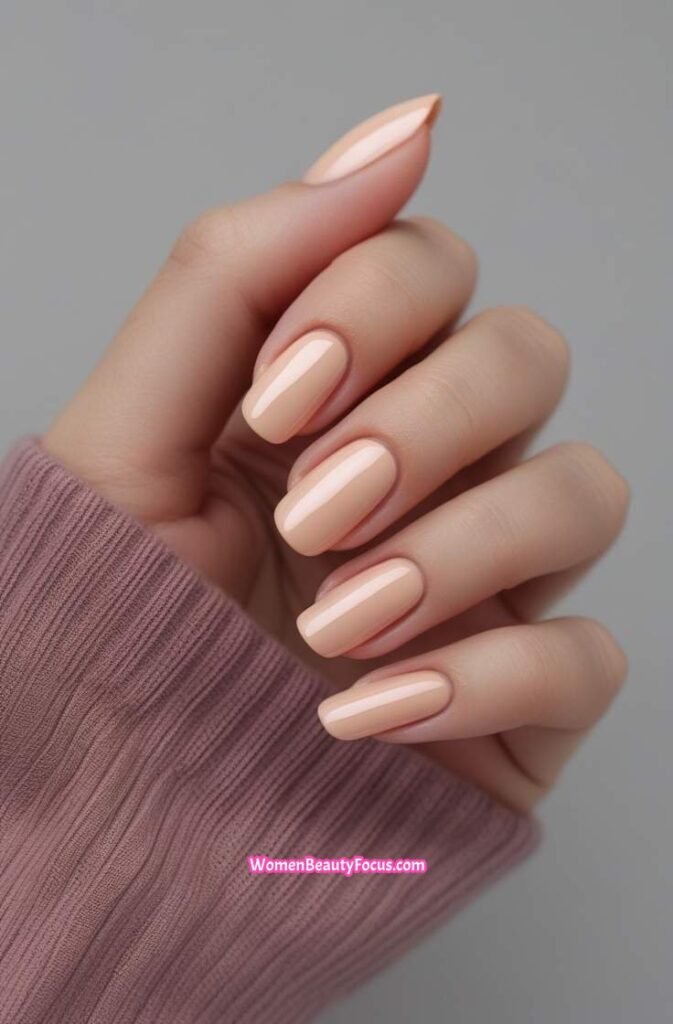 4. Peachy Neutral Round Nails