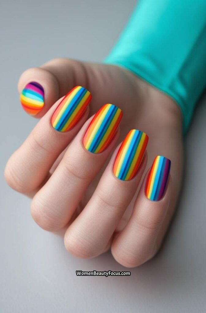 4. Rainbow Striped Nails