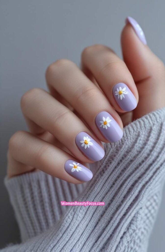 4. Soft Lilac Nails with Tiny White Florals