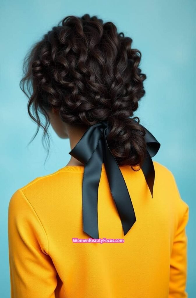 4. Textured Low Ponytail with Ribbon Accent Back View