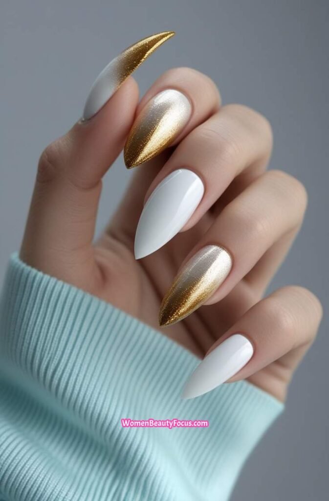 4. White and Gold Ombre Stiletto Nails 4 IMGCentury