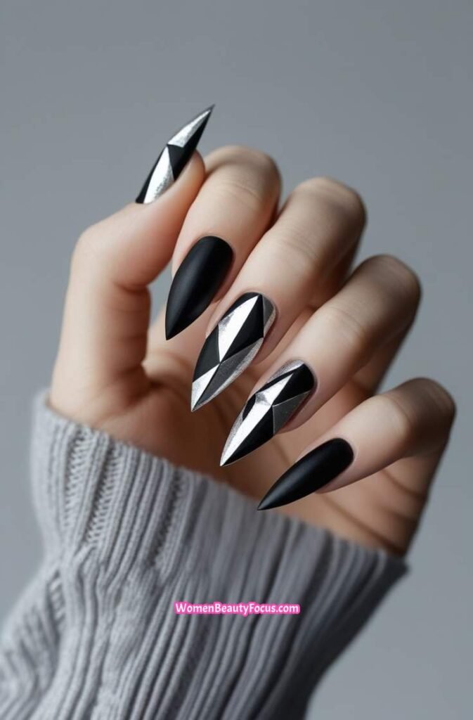 5. Black and Silver Geometric Stiletto Nails 5 IMGCentury