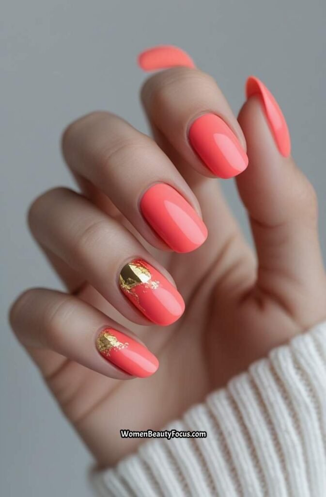 5. Coral Pink with Gold Accents