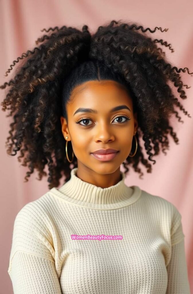 5. Curly High Ponytail with Volume Front View
