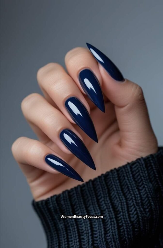 5. Dark Blue Stiletto Nails