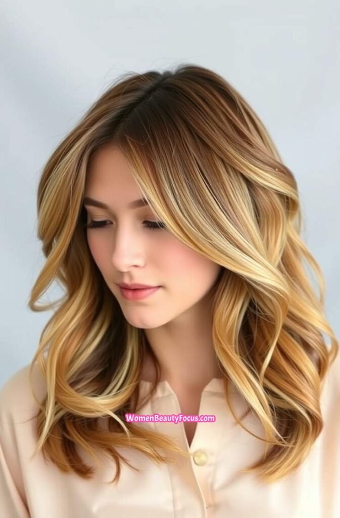 5. Golden Brown Hair with Textured Ends FrontStraight View